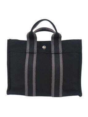 Hermes Tote Bag Fourre Tout PM Cotton Canvas Black Gray